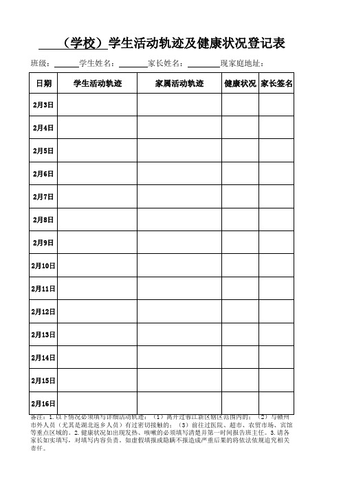 2020师生活动轨迹及健康状况登记表