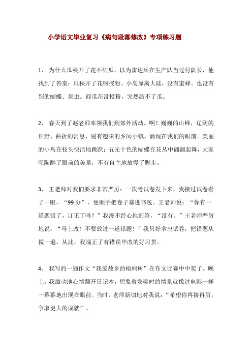 小学语文毕业复习《病句段落修改》专项练习题