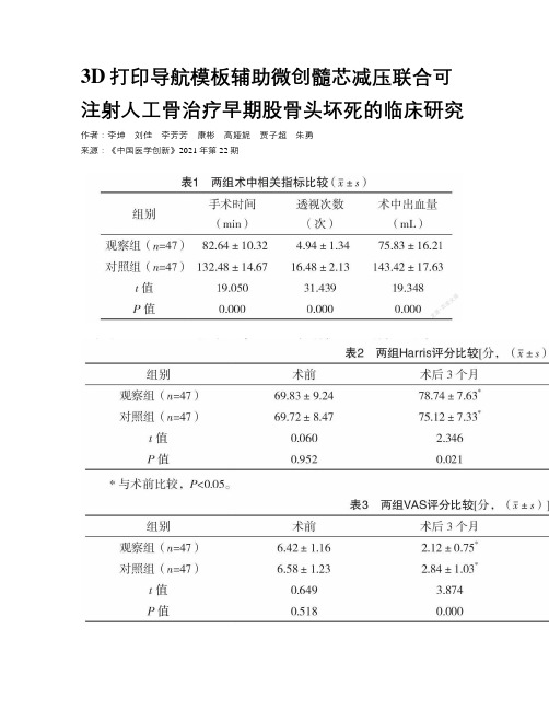 3D打印导航模板辅助微创髓芯减压联合可注射人工骨治疗早期股骨头坏死的临床研究