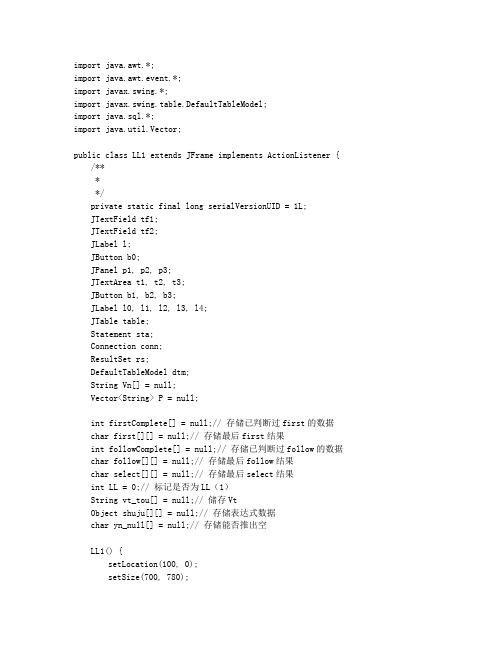 LL1语法分析,first集,follow集,分析表Java实现