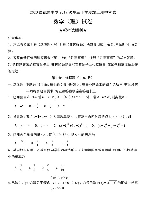 2020届河北省武邑中学2017级高三下学期线上期中考试数学(理)试卷及解析