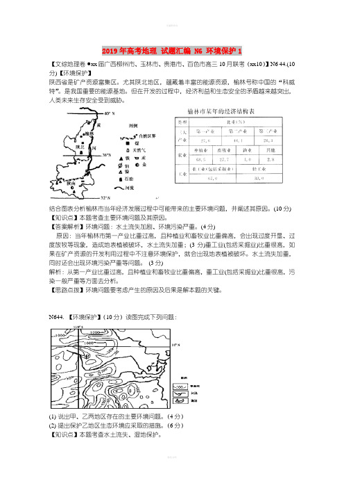 2019年高考地理 试题汇编 N6 环境保护1