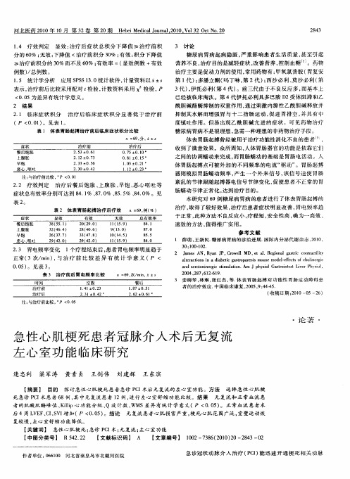 急性心肌梗死患者冠脉介入术后无复流左心室功能临床研究