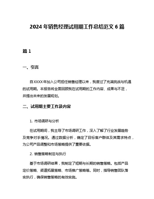 2024年销售经理试用期工作总结范文6篇