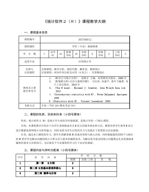 统计软件2(R)教学大纲编写