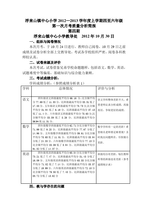 第一次月考质量分析简报