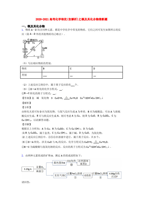 2020-2021高考化学培优(含解析)之铜及其化合物推断题