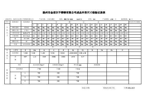 成品外形尺寸检验记录表