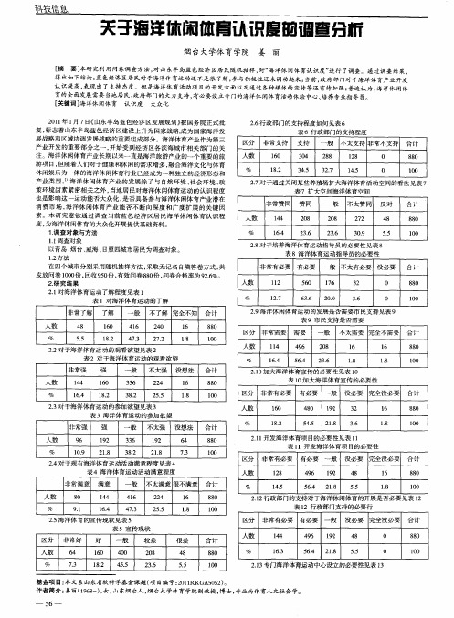 关于海洋休闲体育认识度的调查分析