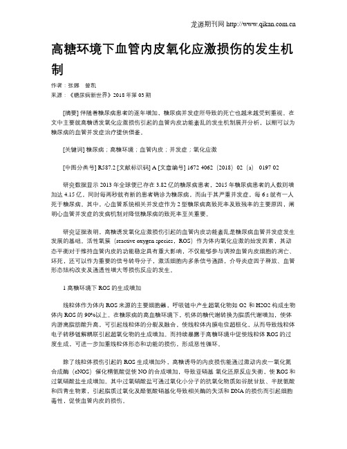 高糖环境下血管内皮氧化应激损伤的发生机制