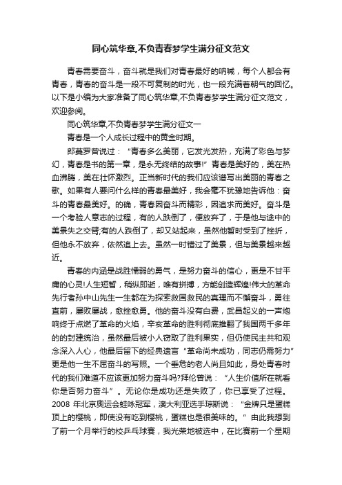 同心筑华章,不负青春梦学生满分征文范文