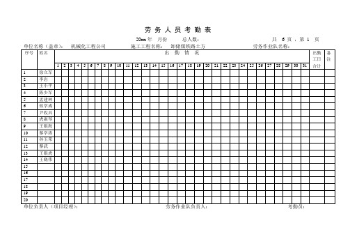 劳 务 人 员 考 勤 表