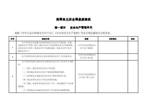 炼钢单元安全隐患排查表