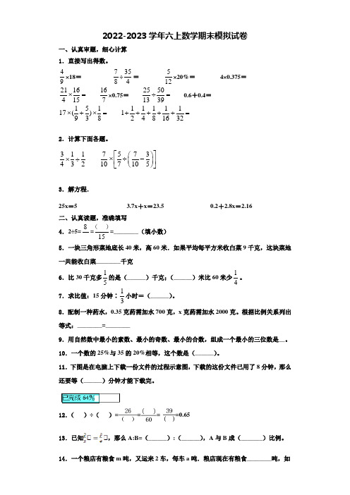 2022-2023学年江西省南昌市湾里区数学六年级第一学期期末达标测试试题含解析