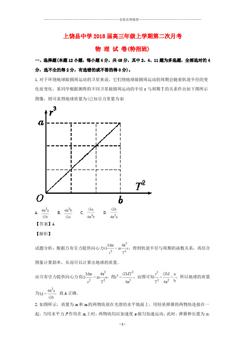 江西省2018届高三物理上学期第二次月考精编试题(特招班,含解析)