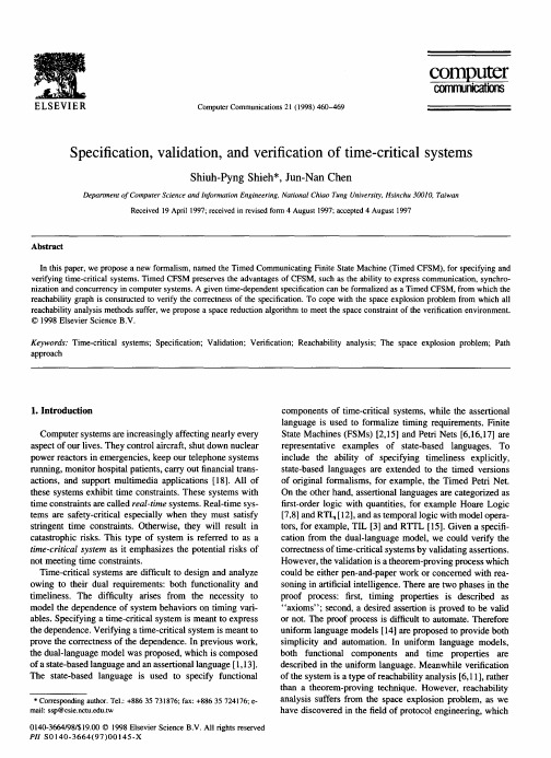 Specification, validation, and verification of time-critical systems