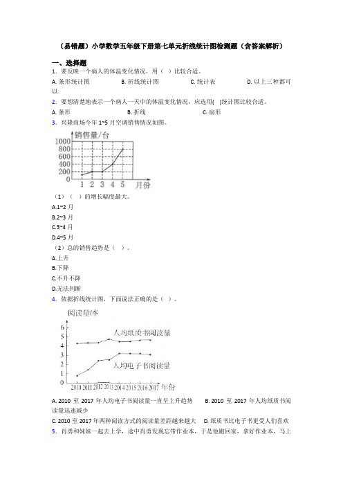 (易错题)小学数学五年级下册第七单元折线统计图检测题(含答案解析)