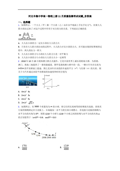 河北辛集中学高一物理上册11月质量检测考试试题_含答案