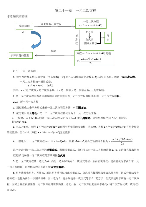 九年级上册人教版数学课本知识点、概念总结