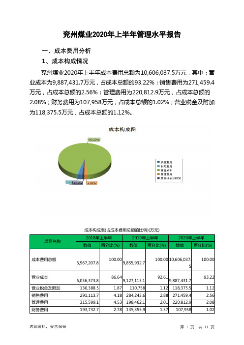 兖州煤业2020年上半年管理水平报告