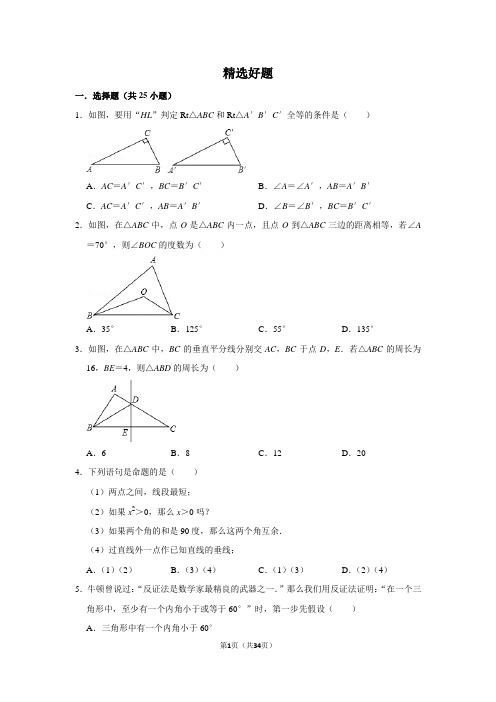 北师大版八年级数学下精选练习题(含答案)