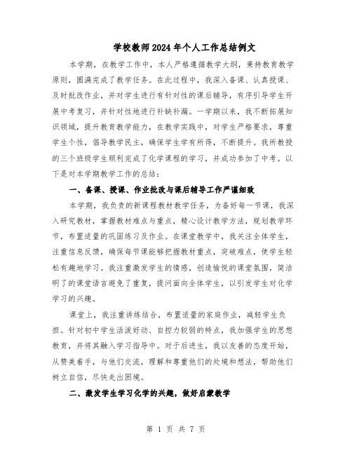 学校教师2024年个人工作总结例文(四篇)