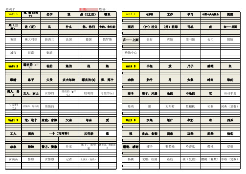 五年级上册英语单词默写(全册)