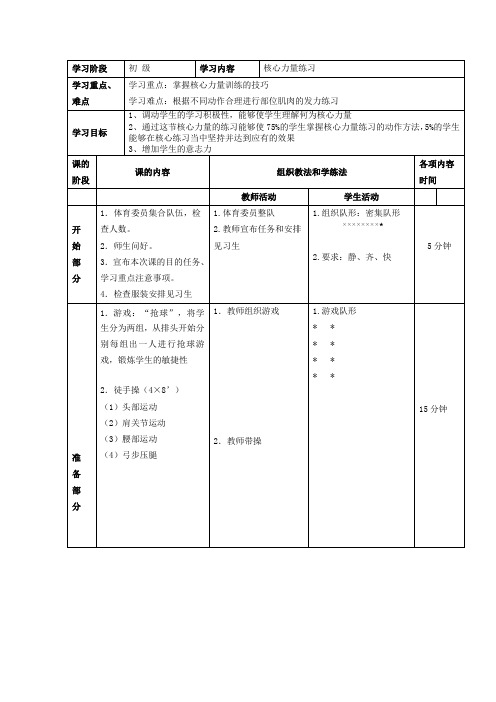 小学体育核心力量练习教案