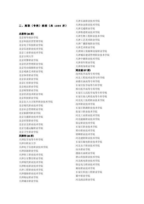 全国专科学校名录