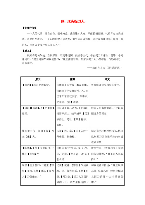 七年级语文上册 课外文言文精读 19《床头捉刀人》练习 新人教版