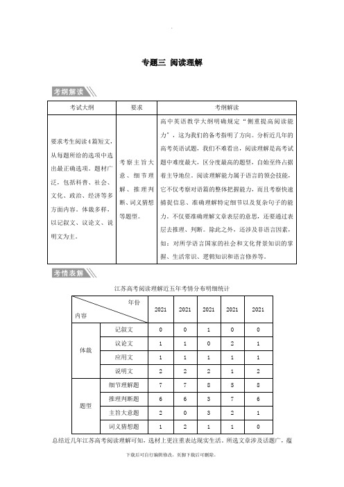 (江苏专用)2021高考英语二轮培优复习专题三阅读理解习题