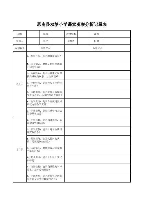 课堂观察分析记录表