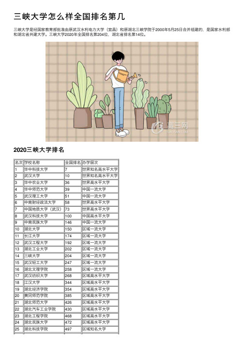 三峡大学怎么样全国排名第几