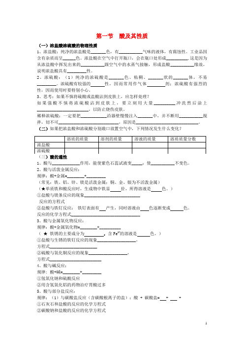 浑源县五中任九年级化学全册第二单元常见的酸和碱第一节酸及其性质复习同步测试无答案鲁教版五四制