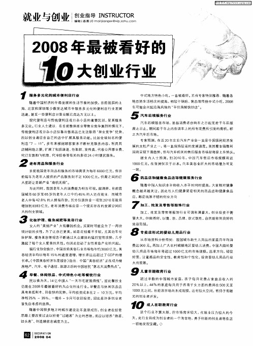 2008年最被看好的10大创业行业