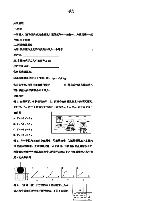 中考物理冲刺复习力学总复习浮力训练