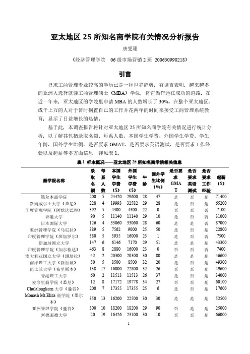 亚太地区25所知名商学院有关情况分析呈报