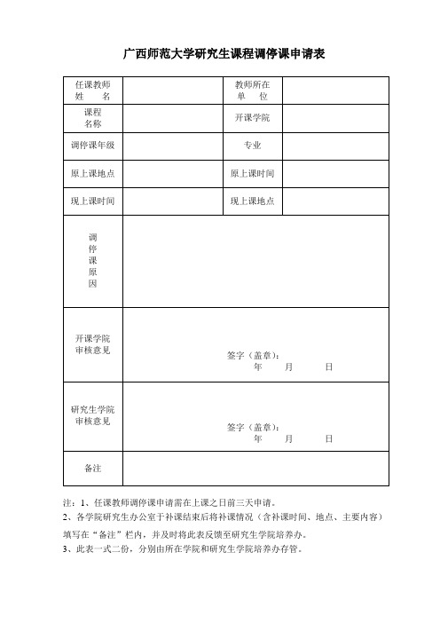 广西师范大学研究生课程调停课申请表