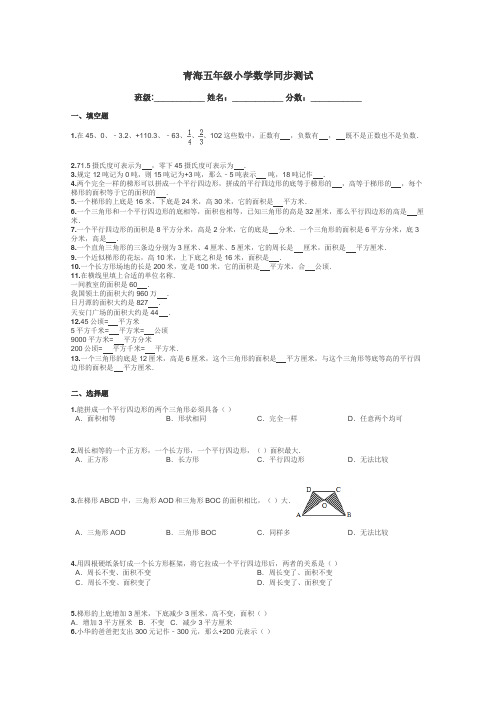 青海五年级小学数学同步测试带答案解析
