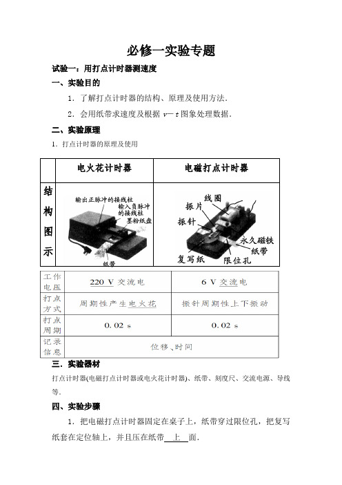 关于必修一物理所有实验