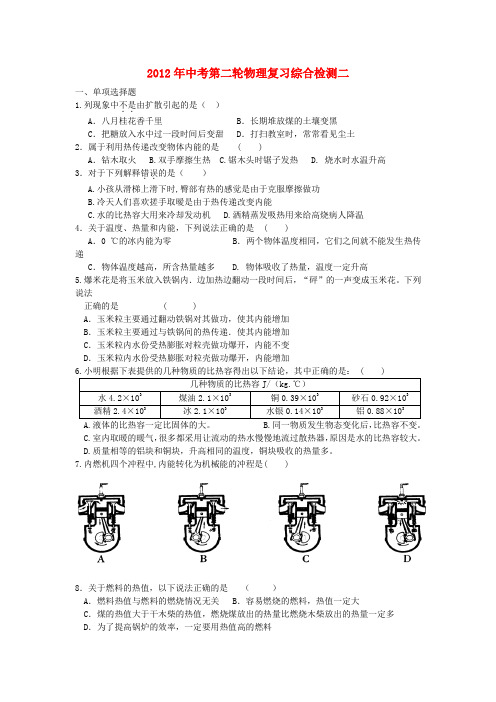 中考物理第二轮复习综合检测试题2 人教新课标版