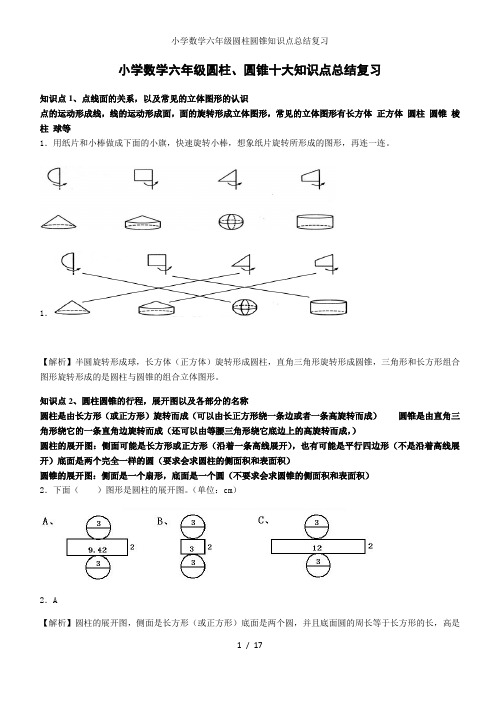 小学数学六年级圆柱圆锥知识点总结复习