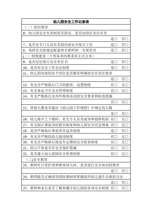 全面检查幼儿园内部安全工作记录表