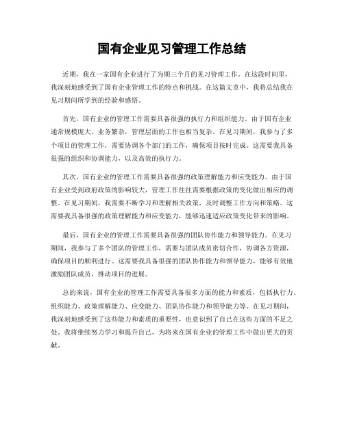 国有企业见习管理工作总结