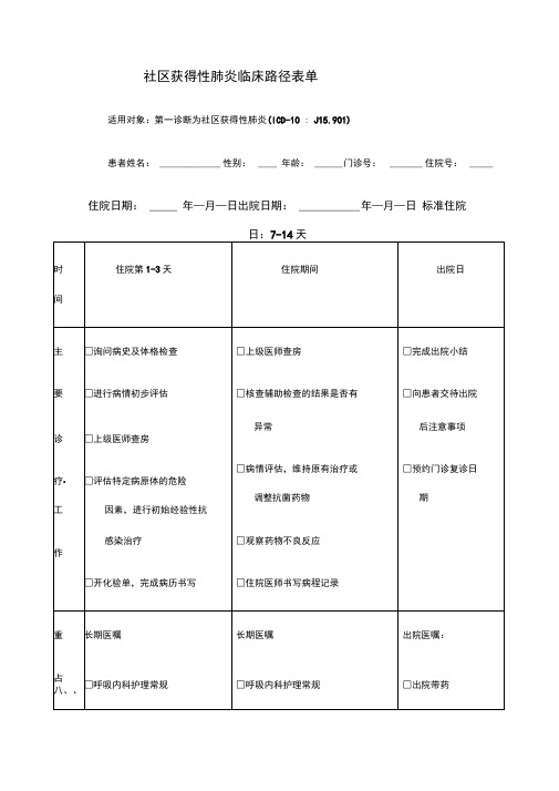 肺炎临床路径表