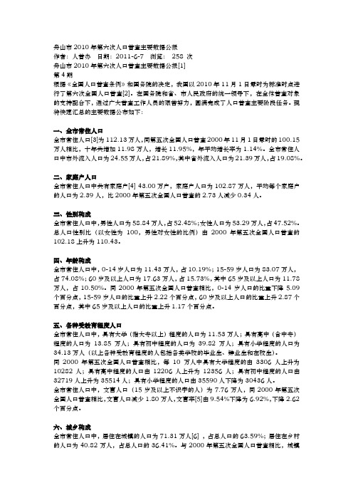 06 浙江省舟山市2010年第六次全国人口普查主要数据公报