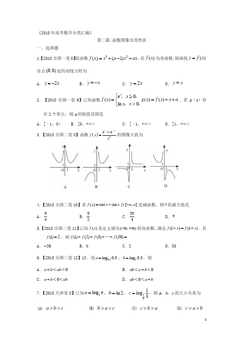 2018年高考数学分类汇编：专题二函数及其性质