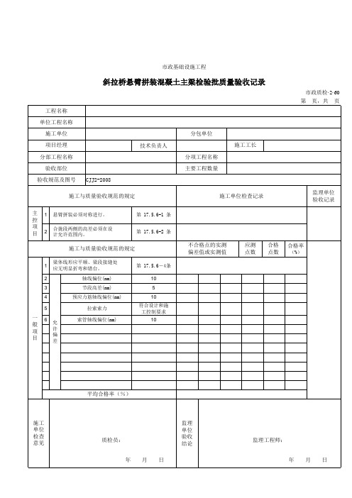 32060斜拉桥悬臂拼装混凝土主梁检验批质量验收记录