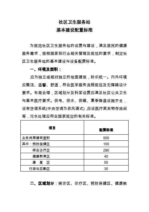 社区卫生服务站建设标准