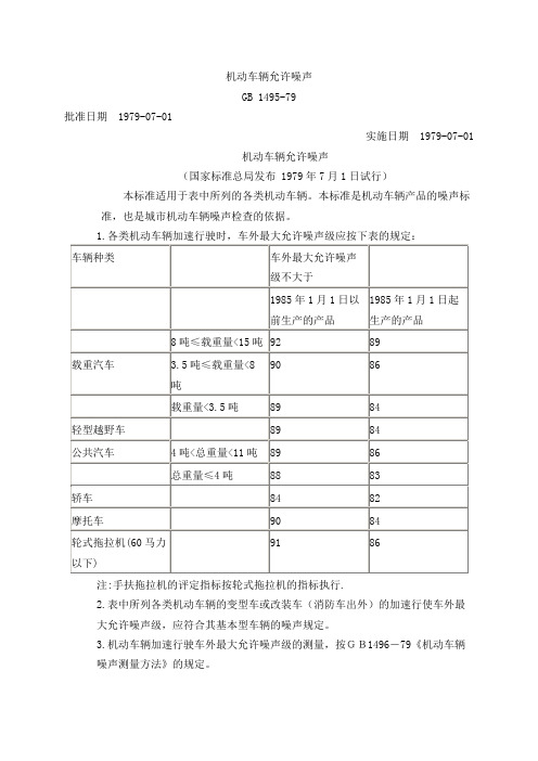 GB 1495-1979机动车辆允许噪声标准